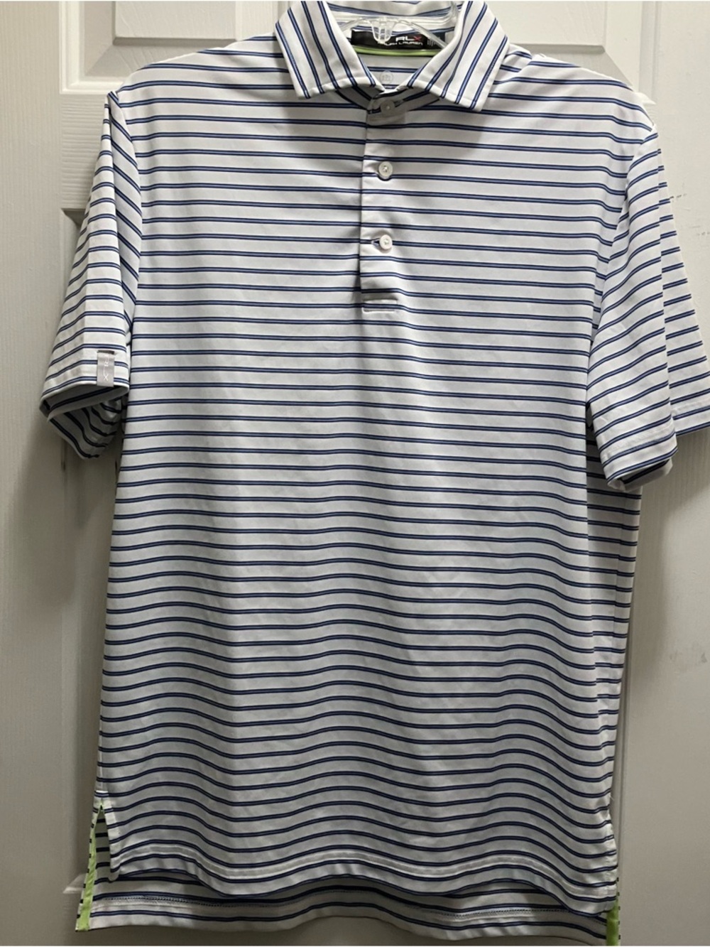 RLX Ralph Lauren Short Sleeve Golf Polo Shirt Men's S White/Blue Striped